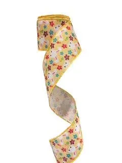 2.5 Inch Wired Easter Bunny and Flowers Collage Ribbon (sold in 10 yard roll)