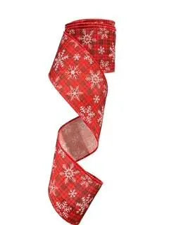 2.5 Inch Wired Christmas Snow Flakes on Buffalo Grosgrain Canvas (sold in 10 yard roll)