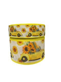1.5 or 3 Inch Wide Yellow Fall Sunflowers in a VW Bug Car Printed Grosgrain Cheer Bow Hair Bow Ribbon (sold in 3 yard increments)