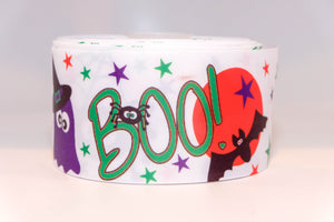 3" Wide Halloween Boo Spiders Printed Grosgrain Cheer Bow Ribbon