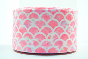 3" Wide Pink Mermaid Scales Printed Grosgrain Cheer Bow Ribbon