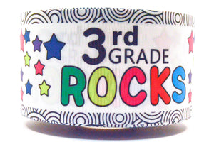 3" Wide Back to School 3rd Grade Rocks Printed Grosgrain Cheer Bow Ribbon