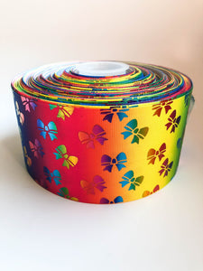 3" Wide Rainbow Ombre with Foil Bows Printed Grosgrain Cheer Bow Ribbon - Free Shipping