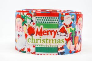 3" Wide Merry Christmas Santa Printed Grosgrain Cheer Bow Ribbon