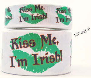 1.5" or 3" Wide St. Patrick's Day Kiss Me I'm Irish Printed Grosgrain Cheer Bow Ribbon
