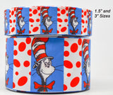 1.5" or 3"  Wide Dr. Seuss Cats With Dots Printed Grosgrain Cheer Bow Ribbon