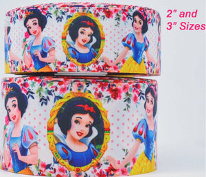 3" Wide Snow White Printed Grosgrain Cheer Bow Ribbon 1,3 and 5 Yards
