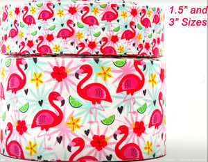 3"  Wide Flamingo Collage Printed Grosgrain Cheer Bow Ribbon