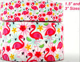 Flamingo Collage Print Grosgrain Ribbon, Cheer Bow Ribbon (3 Yards)