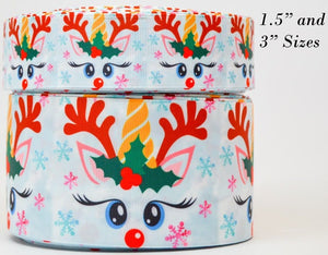 3"  Wide Merry Christmas Reindeer Printed Grosgrain Cheer Bow Ribbon