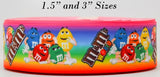 1.5" or 3" Wide My M&M Candy Printed Grosgrain Cheer Bow Ribbon