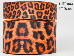 3"  Wide Leopard Print Printed on Grosgrain Cheer Bow Ribbon