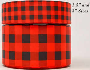 3"  Wide Red and Black Plaid Print Grosgrain Cheer Bow Ribbon