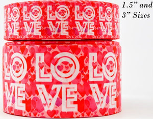 1.5 or 3"  Wide Block of Love Printed Grosgrain Cheer Bow Ribbon