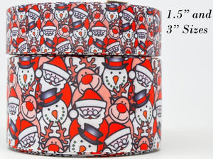 3"  Wide Santa and Snowman Collage Printed Grosgrain Cheer Bow Ribbon