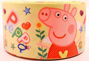 1.5" or 3" Wide Yellow-Green Peppa Pig Printed Grosgrain Cheer Bow Ribbon