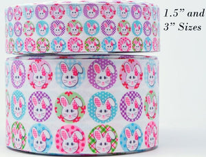 3"  Wide Easter Bunny Patterns Printed Grosgrain Cheer Bow Ribbon