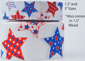 3"  Wide Patterned Stars Printed on Grosgrain Cheer Bow Ribbon