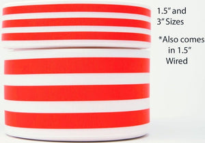 1.5" Wired Red And White Stripes Printed on Grosgrain Floral Ribbon