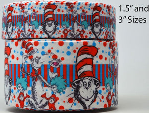 3"  Wide Dr. Seuss With Stripes and Dots Printed Grosgrain Cheer Bow Ribbon