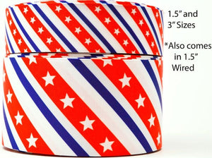 3"  Wide Stars and Stripes Printed on Grosgrain Cheer Bow Ribbon