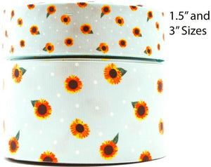 3"  Wide Sunflowers and Dots Printed Grosgrain Cheer Bow Ribbon