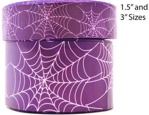 3"  Wide Halloween Purple Spider Webs Printed Grosgrain Cheer Bow Ribbon