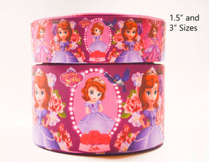 3" or 1.5" Purple Princess Sofia  Printed Grosgrain Cheer Bow Ribbon