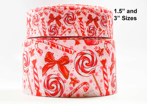 1.5" or 3" Wide Pink Candy Printed Grosgrain Hairbow Ribbon