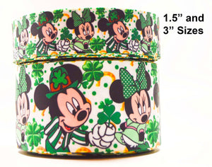 1.5" or 3" Wide St. Patrick's Day Mickey and Minnie Shamrocks Printed Grosgrain Hair Bow Ribbon