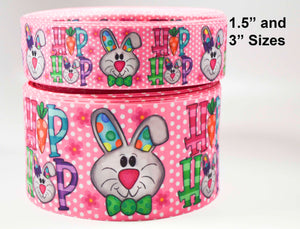 1.5" or 3" Wide Easter Hip Hop Bunny Printed Grosgrain Hair Bow Ribbon