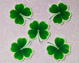 5 Quantity - 34mmx35 Glossy Round Flat Back Shamrock Clover Resins for Hair Bows or Crafts