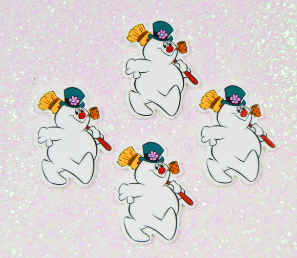 4 Quantity - Glossy Flat Back Frosty the Snowman Resins for Hair Bows or Crafts