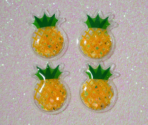 4 Quantity  - 1" x.1" Small Summer Soft Glitter Shaker Pineapple Resins for Hair Bows and Crafts