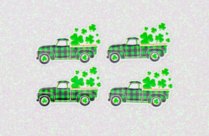 4 Quantity - 38mmx32mm Glossy Flat Back St. Patrick's Day Plaid Trucks and Shamrocks Resins for Hair Bows or Crafts