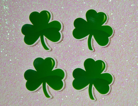 4 Quantity - 38mmx32mm Glossy Flat Back St. Patrick's Day 3 Leaf Clover Shamrocks Resins for Hair Bows or Crafts