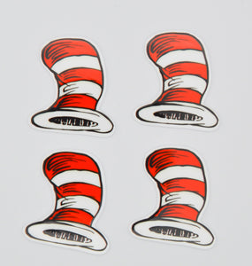 4 Quantity Medium  41x43mm Red and White Dr. Seuss Hats High Glossy Flat Back Resins for Hair Bows and Crafts