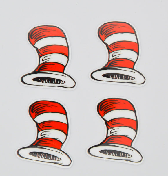 4 Quantity Medium  41x43mm Red and White Dr. Seuss Hats High Glossy Flat Back Resins for Hair Bows and Crafts