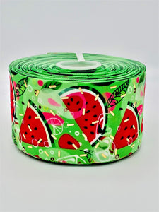 3" Wide Watermelon On Green With Foil Printed Grosgrain Cheer Hair Bow Ribbon