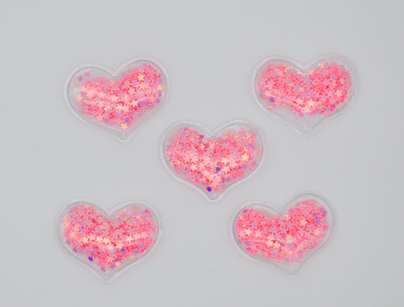 5 Quantity  - 38x30  Soft Glitter Shaker Hearts Flat Back Resins for Hair Bows and Crafts