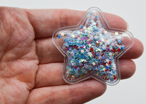 5 Quantity  - 37x37  Soft Glitter Transparent Shaker Stars Flat Back Resins for Hair Bows and Crafts