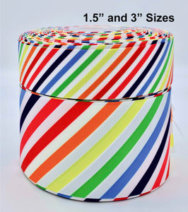 1.5" or 3"  Wide Rainbow Stripe Printed Grosgrain Cheer Hair Bow Ribbon