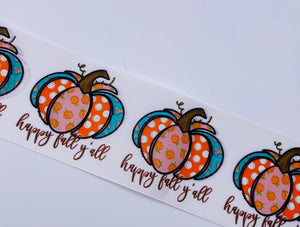 3"  Wide Happy Fall Y'all Pattern Pumpkins Printed Grosgrain Cheer Bow Hair Bow Ribbon