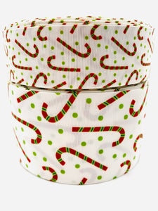 3"  Wide Holiday Candy Canes and Dots Printed Grosgrain Hair Bow Ribbon for Crafts