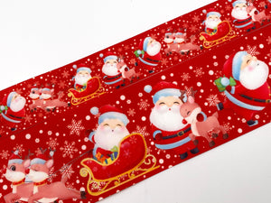 3"  Wide Holiday Happy Santa and Reindeer Printed Grosgrain Hair Bow Ribbon for Crafts