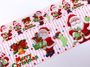 3"  Wide Holiday Santa Presents Printed Grosgrain Hair Bow Ribbon for Crafts