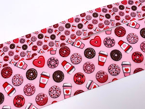 1.5" or 3" Wide Valentine Hearts and Donuts Printed Grosgrain Hair Bow Ribbon for Crafts