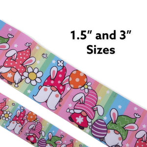 1.5" or 3" Wide Easter Bunny Gnomes Printed Grosgrain Hair Bow Ribbon