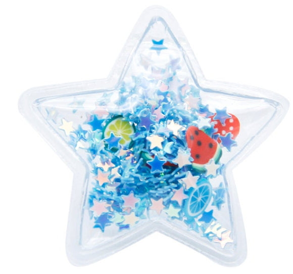 5 Quantity  - 37x37  Soft Glitter Transparent Lt Blue Shaker Stars Flat Back Resins for Hair Bows and Crafts