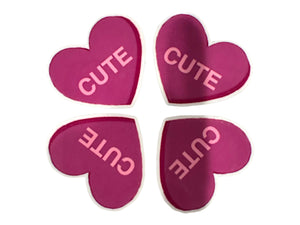 4 Quantity - Glossy Flat Back Cute Valentine Conversation Heart Resins for Hair Bows or Crafts